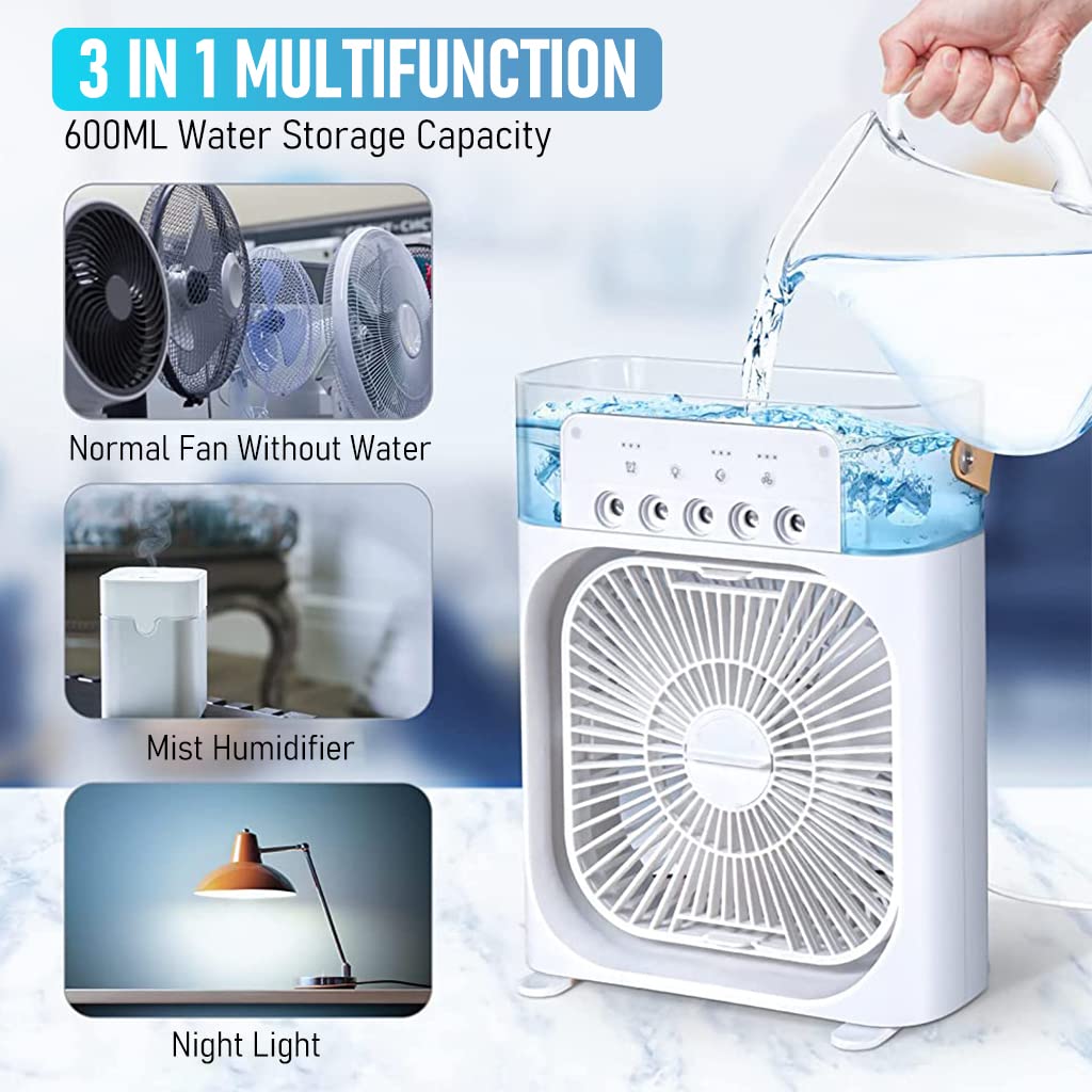 ZORBES USB Cooling Fan 2 in 1 Desk Air Humidifier Fan LED Cooling Fan with 3 Speed & 5 Mist Spray Mode Portable Evaporative Air Cooler with Cooling Fan for Bedroom, Office, Dorm ZORBES USB Cooling Fan 2 in 1 Desk Air Humidifier Fan LED Cooling Fan with 3 Speed & 5 Mist Spray Mode Portable Evaporative Air Cooler with Cooling Fan for Bedroom, Office, Dorm